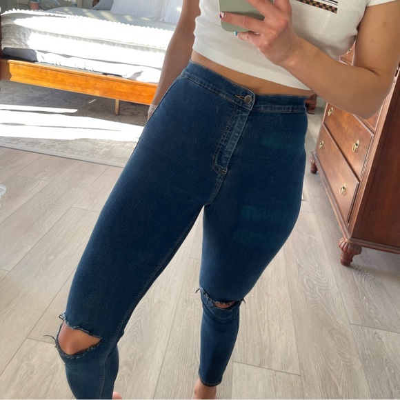 Topshop Joni Ripped Dark Blue Denim Jeans - Picture 2 of 5